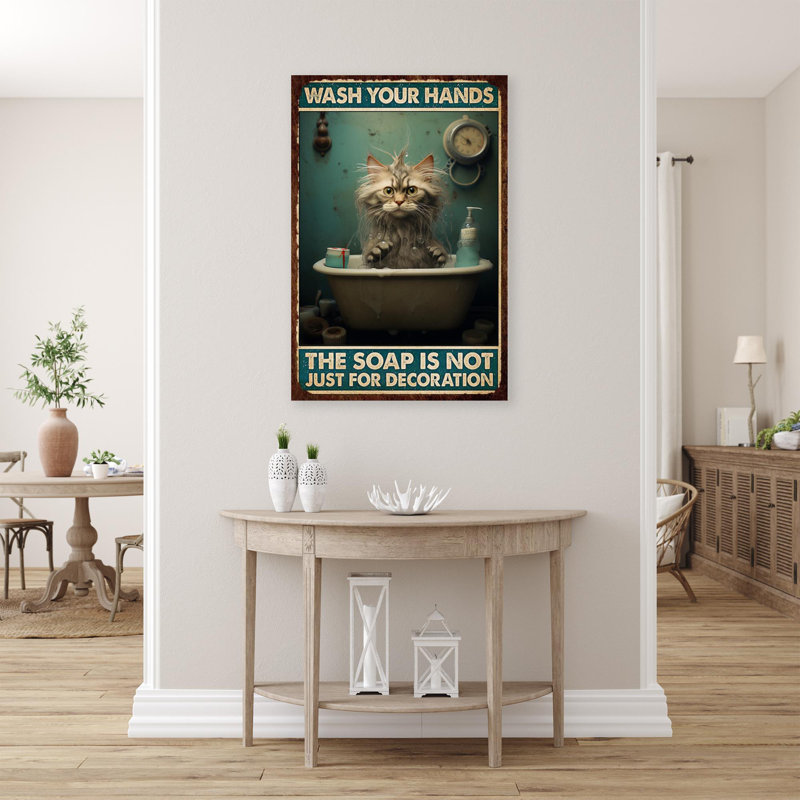 «Cat Wash Your Hands», reproduction d'impression sur toile tendue, H 14 po x l 11 po x P 1,25 po