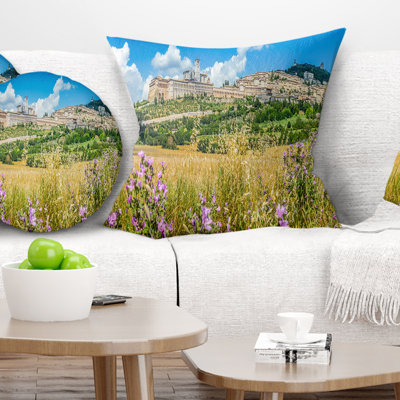Landscape Printed Ancient Town of Assisi Panorama Pillow