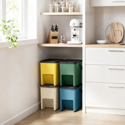 Recycling Bins for Kitchen, Set of 4 Stackable Trash Bins with Stickers 20 L Each