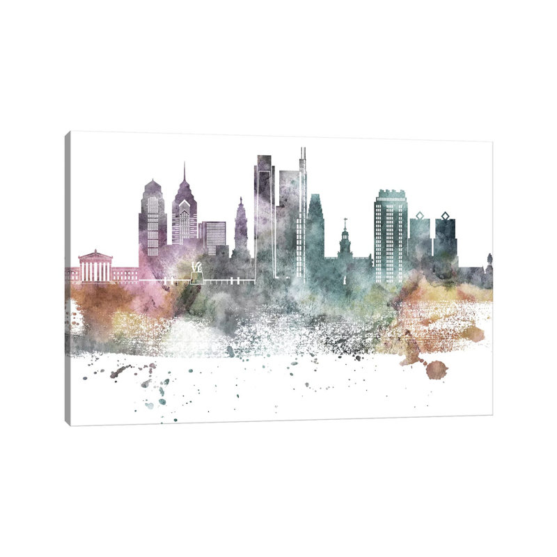Philadelphia Pastel Skylines, H 12 po x l 18 po x P 1,5 po, Philadelphie