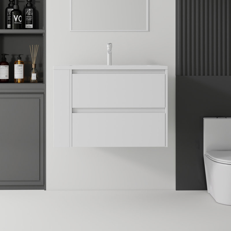 Meuble-lavabo flottant 30 po avec lavabo et tiroir à fermeture en douceur pour petites salles de bain, Oak, 30"