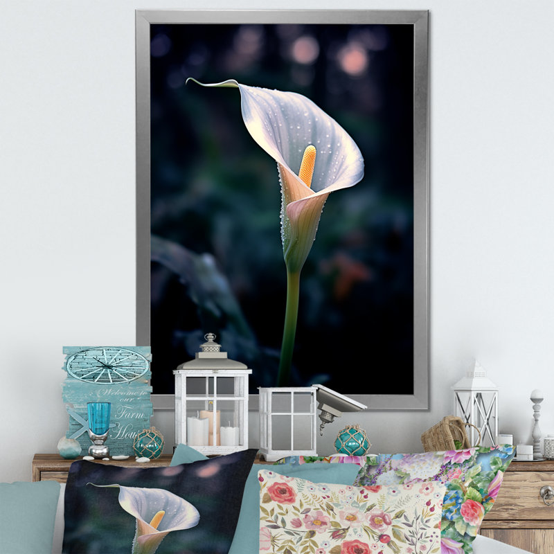 Calla Lily Moonlight Magic sur toile, H 32 po x l 16 po x P 1 po, Cadre simple argenté