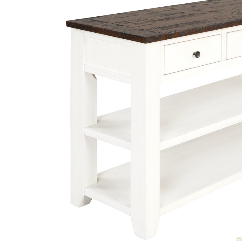 Console en bois de pin massif 48 po, table d'appoint moderne avec 3 tiroirs de rangement et 2 tablettes. Facile à assembler