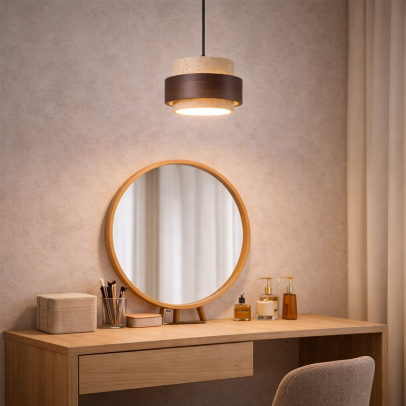 Luminaire suspendu en travertin de style japonais avec finition en noyer, plafonnier moderne Wabi-Sabi pour îlot de cuisine, prise de courant E26, 110V