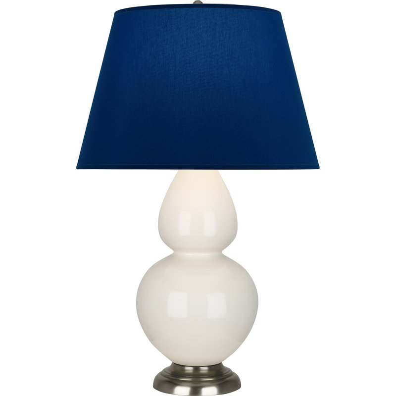 Lampe de table double gourde en céramique, Bleu marine/gris, Os verni / argent antique, Argent argent