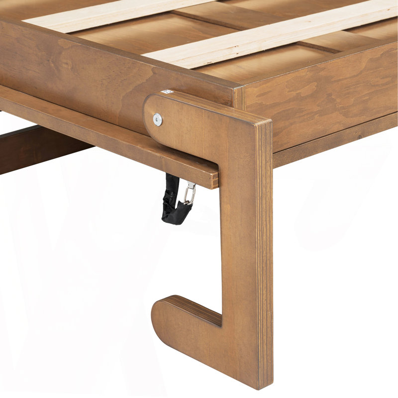 Lit escamotable simple avec station de charge et tiroir, couleur bois, Bois