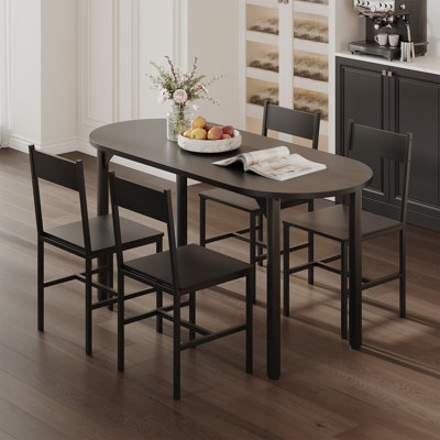 Ensemble de table de salle à manger 5 pièces pour 4 personnes, ensemble de table et chaises de cuisine ovales modernes avec structure en acier robuste, mobilier de salle à manger peu encombrant pour appartement, coin-repas et petits espaces
