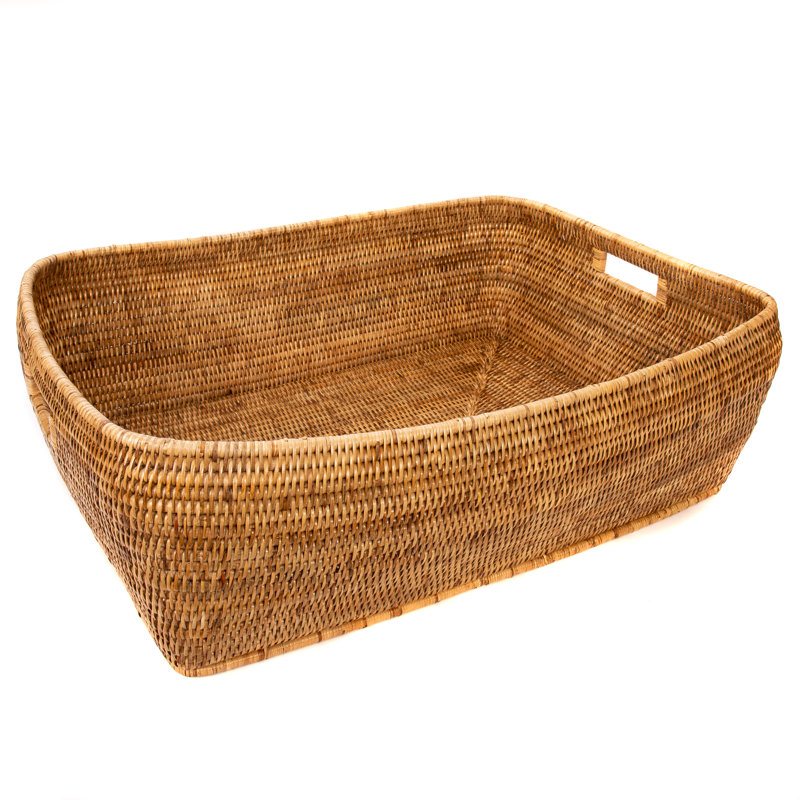 Grand panier en rotin, Brun miel, H 9 po x l 26 po x P 20 po