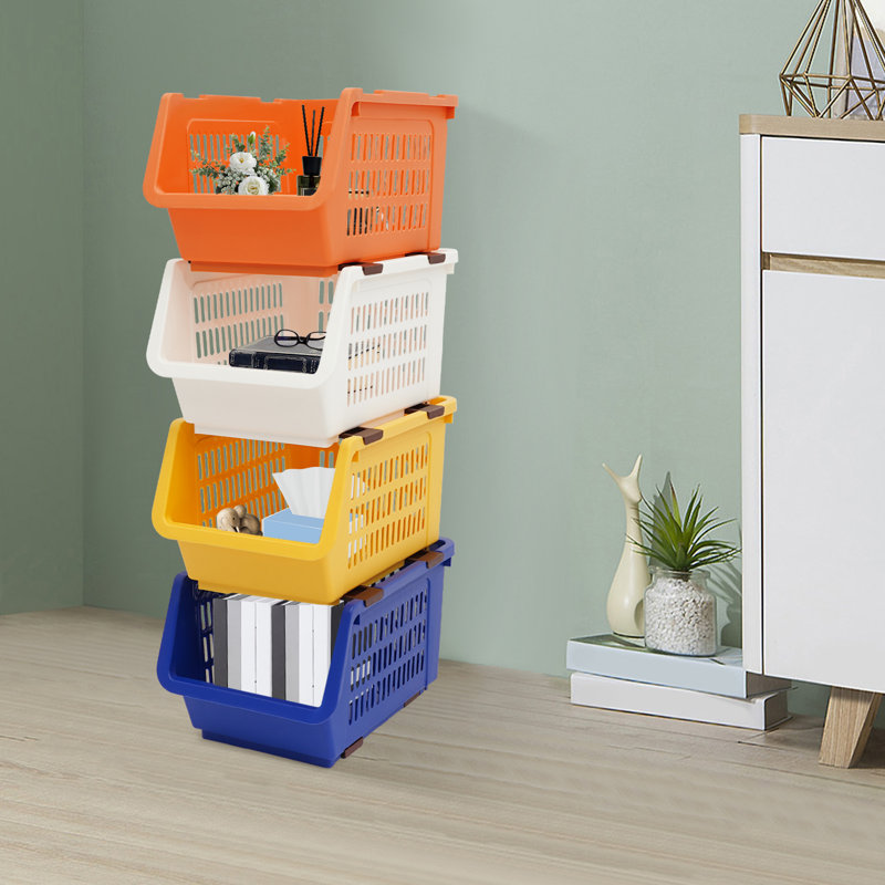 Panier de rangement empilable 9,5 "4PCS, Orange; blanc; beige; bleu