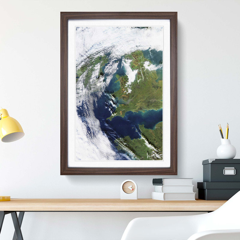 Clouds over Ireland and Great Britain - Picture Frame Photograph Print, 36cm H x 27cm W x 2cm D, Walnut Framed