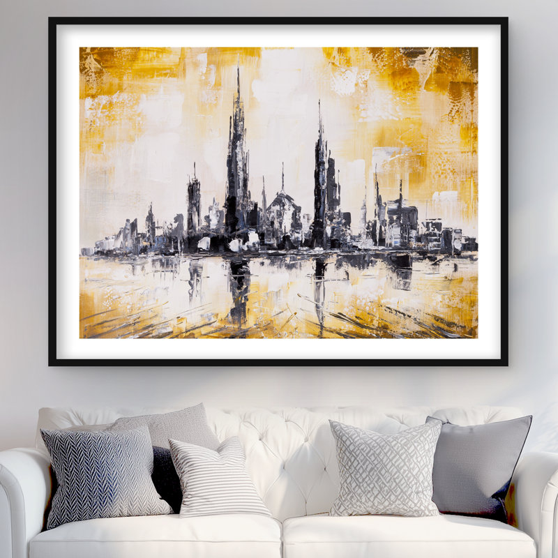 Abstrait et texturé Gold City - reproduction encadrée avec passe-partout