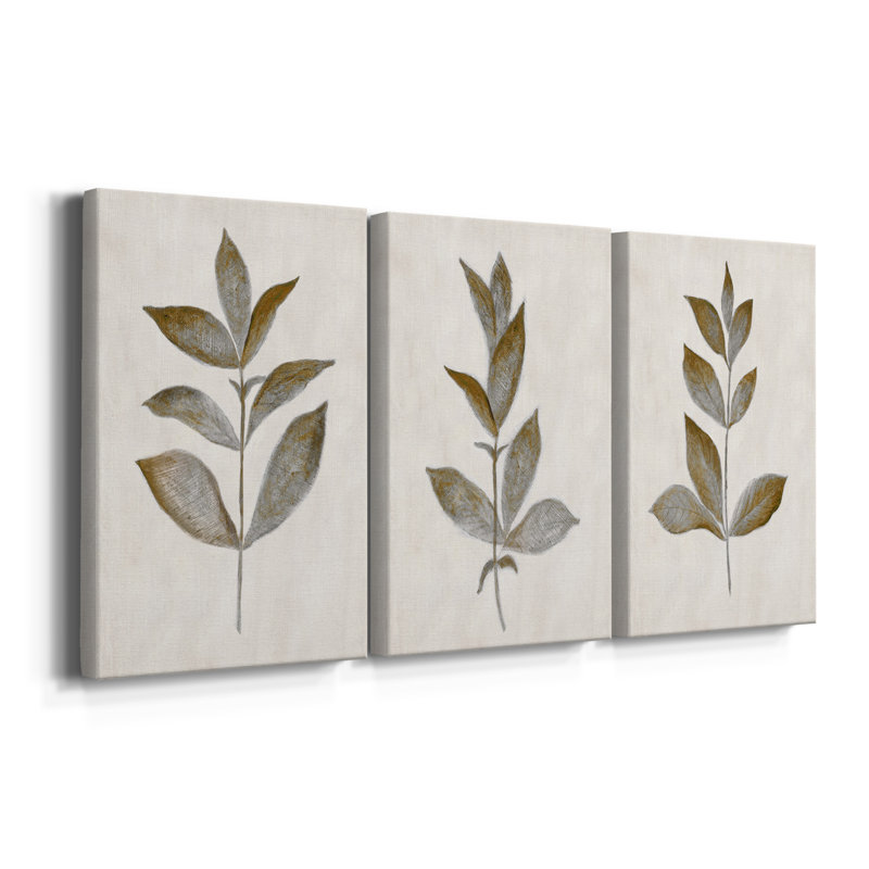 Bronze Leaf I - ensemble de 3 reproductions sur toiles tendues, H 36 po x l 72 po x P 1 po
