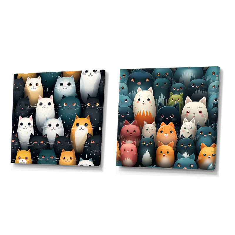 Ensemble de 2 pièces de papier peint pour chat Playful Feline, Toile tendue, H 16 po x l 33 po