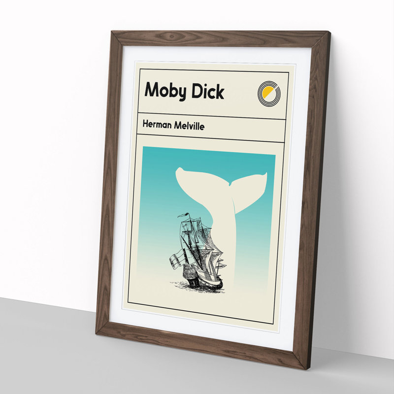 Book Cover Moby Dick Herman Melville - Picture Frame Graphic Art, 48cm H x 36cm W x 2cm D, Walnut