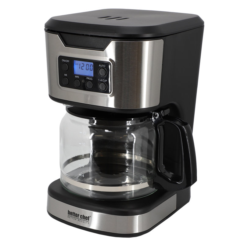 Cafetière programmable de 12 tasses Better Chef en noir avec détails en acier inoxydable Better Chef