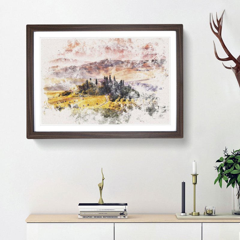 View Over Tuscany In Italy - Single Picture Frame Print on MDF, Walnut, 62cm H x 87cm W x 2cm D
