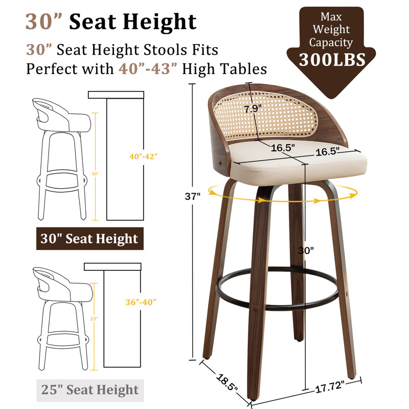 Leeana Swivel Faux Leather Counter & Bar Stool, Bar Stool (30" Seat Height), Beige