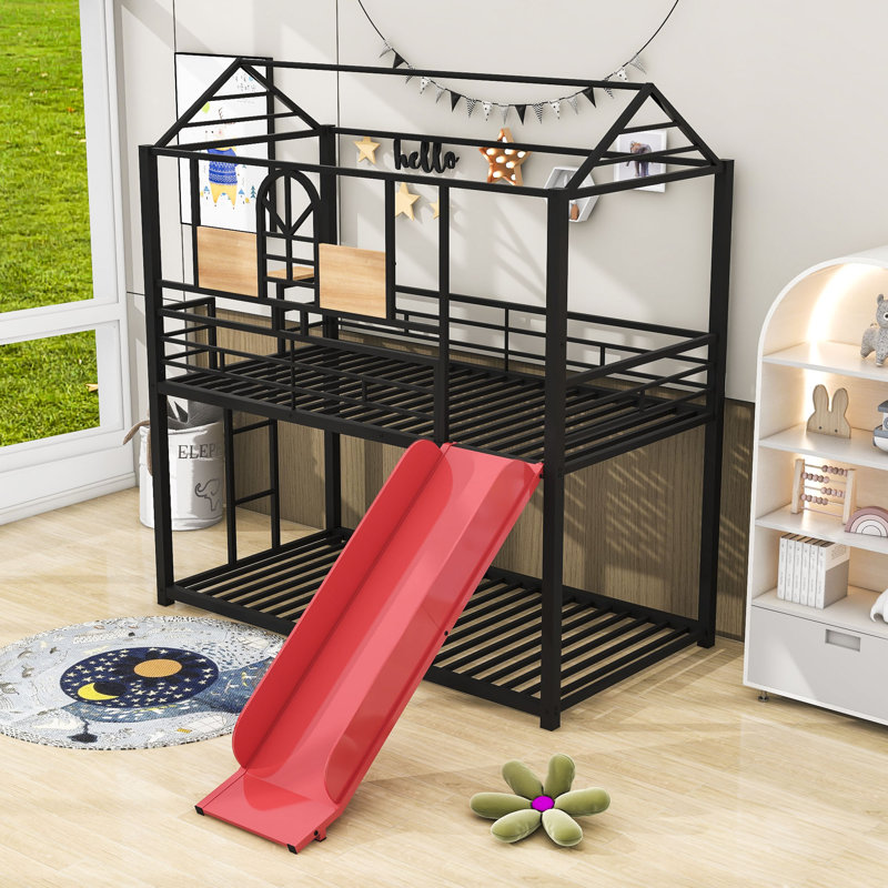 Reamstown Kids Twin Over Twin Bunk Bed, Black/Red