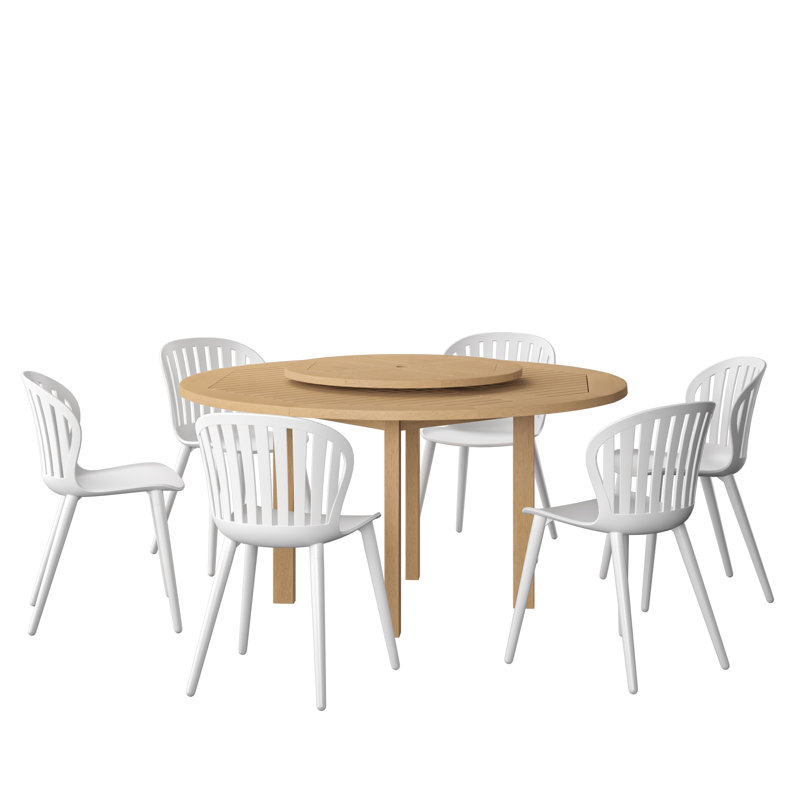 Anautica Outdoor Patio 7pc 100% FSC Certified Wood and Aluminum Dining Set, White