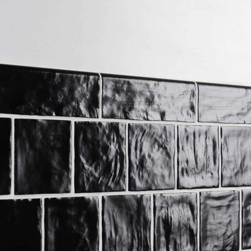 Montauk 2x8 Glazed Ceramic Bullnose Tile Trim, Jet Black
