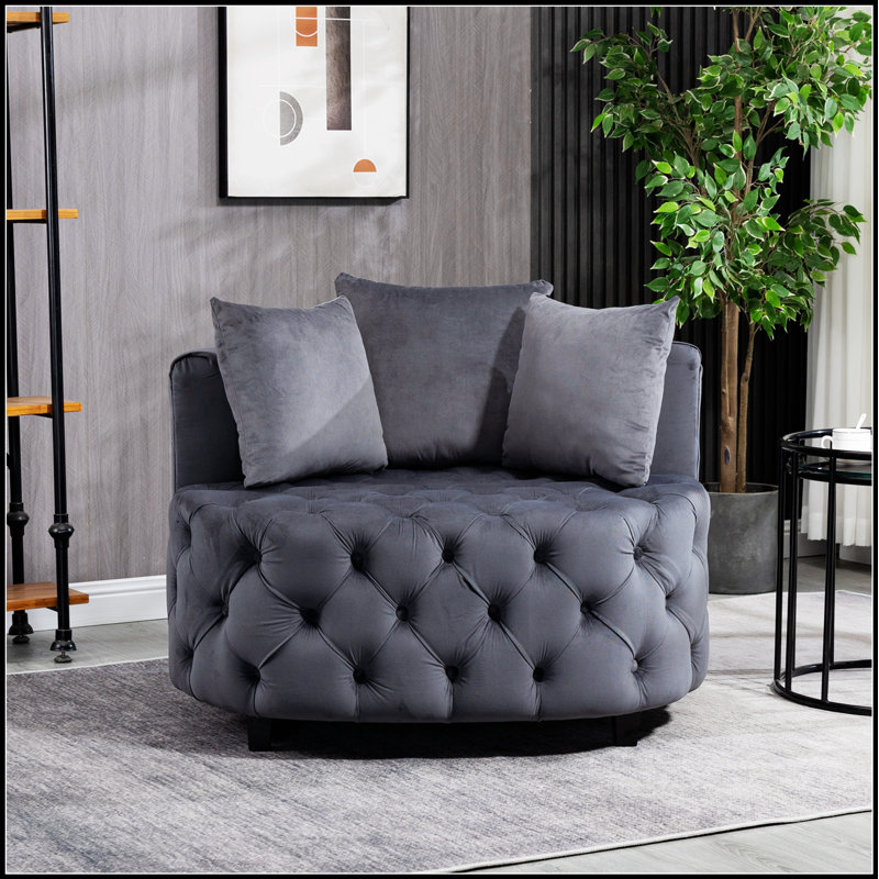 Furniture,Accent Chair / Classical Barrel Chair for living room / Modern Leisure Sofa Chair, Gray Velvet