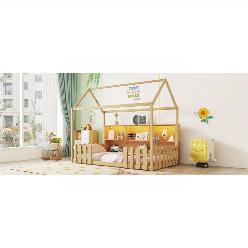 Structure de lit simple pour enfant avec bibliothèque et rangement