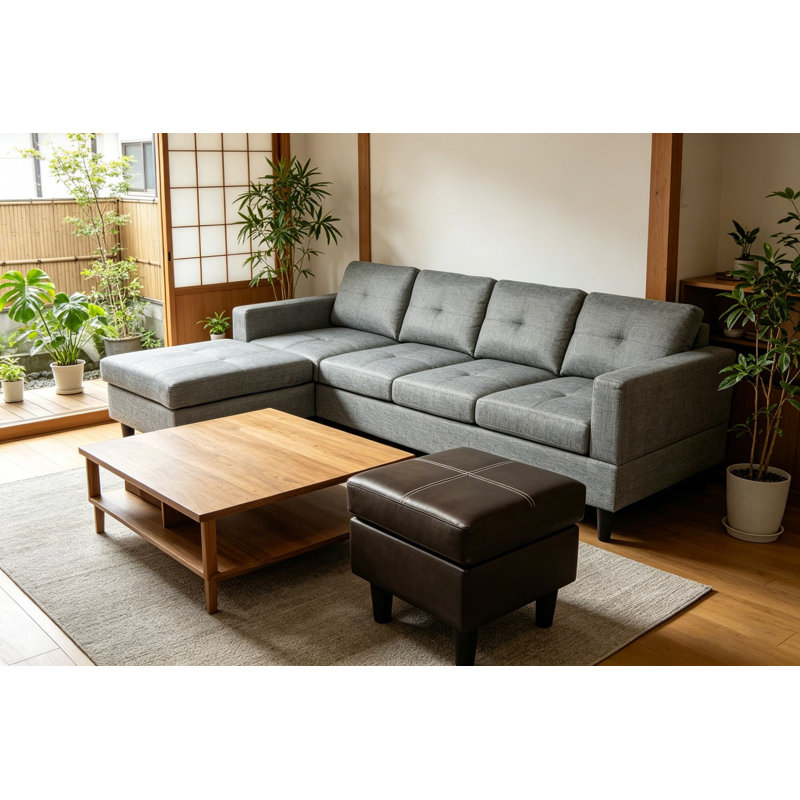 Grey & Brown Upholstered Sofa with X-Stitch Detailing