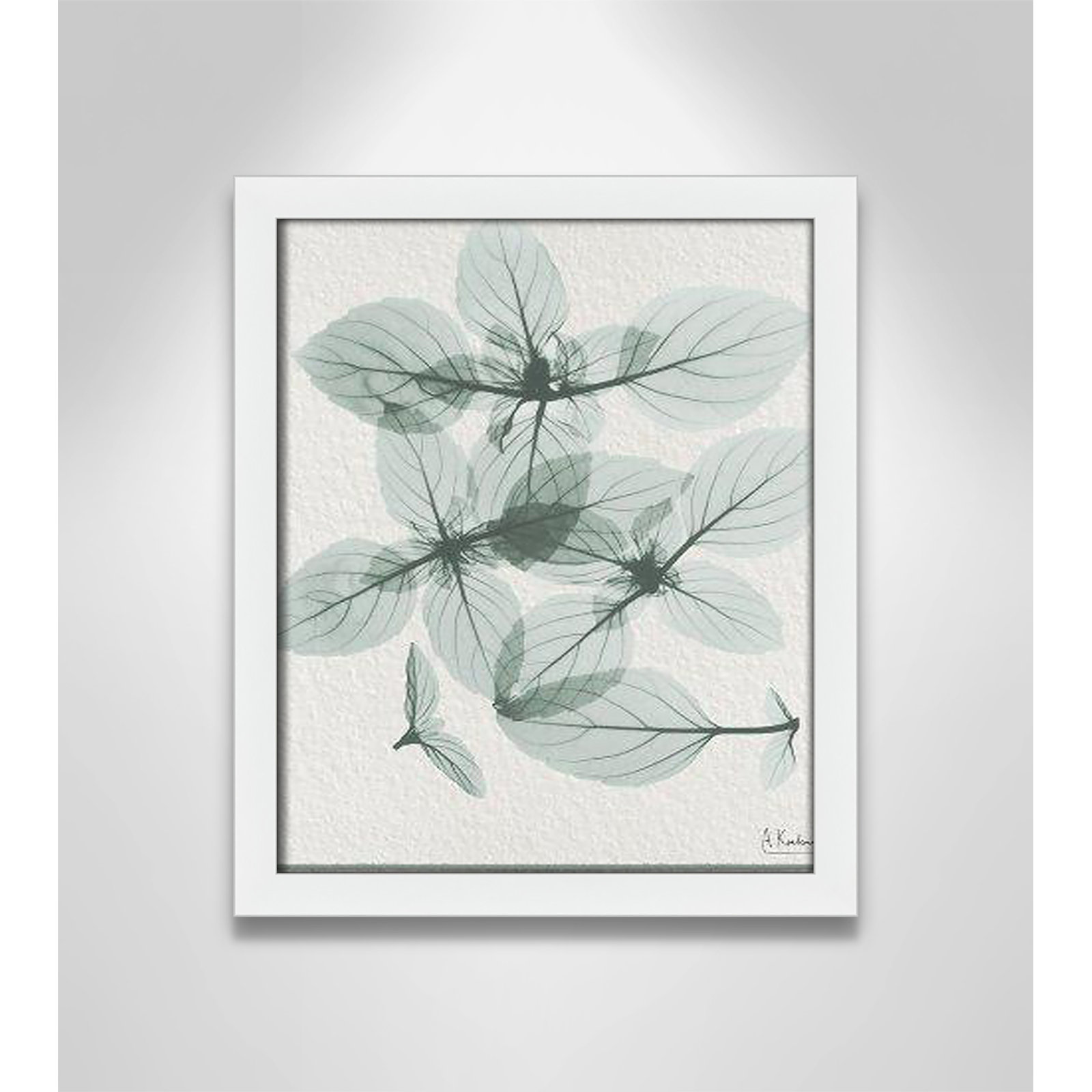 Jeanette "Basil Ocimum Basilicum" Painting, Satin White Framed Paper, 15" H x 13" W x 1.25" D
