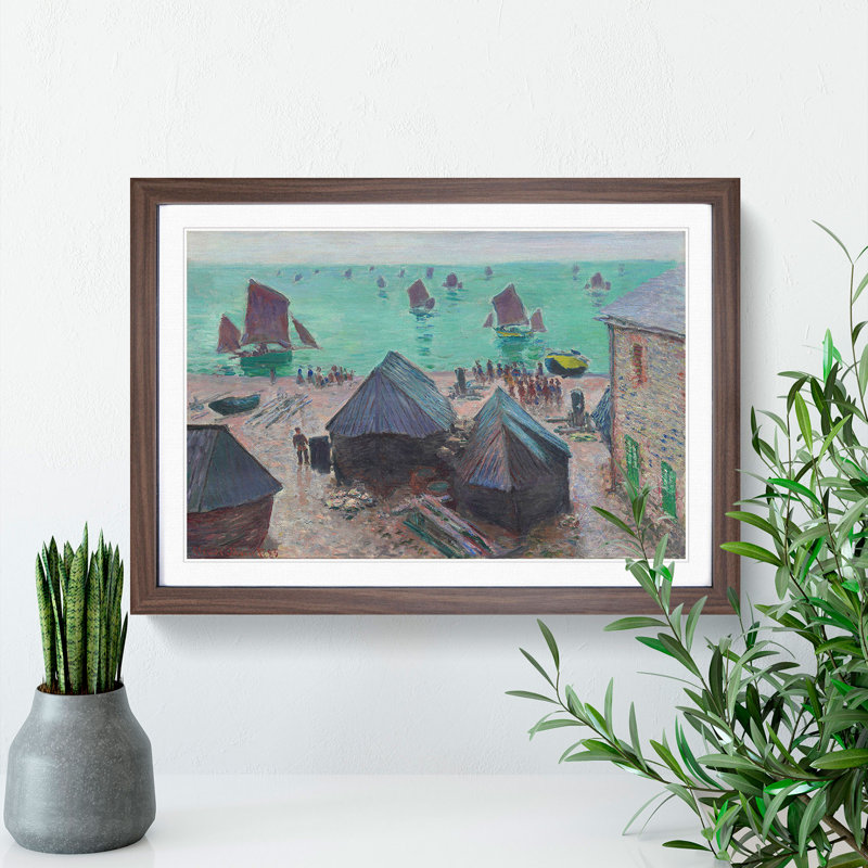 Departure of the Boats by Claude Monet - Picture Frame Painting, Walnut Framed, 27cm H x 36cm W x 2cm D