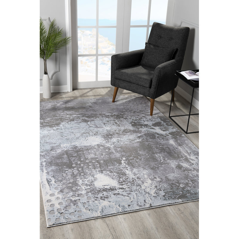 Tapis gris / blanc à motif abstrait Mefford, Rectangle 9 pi x 12 pi