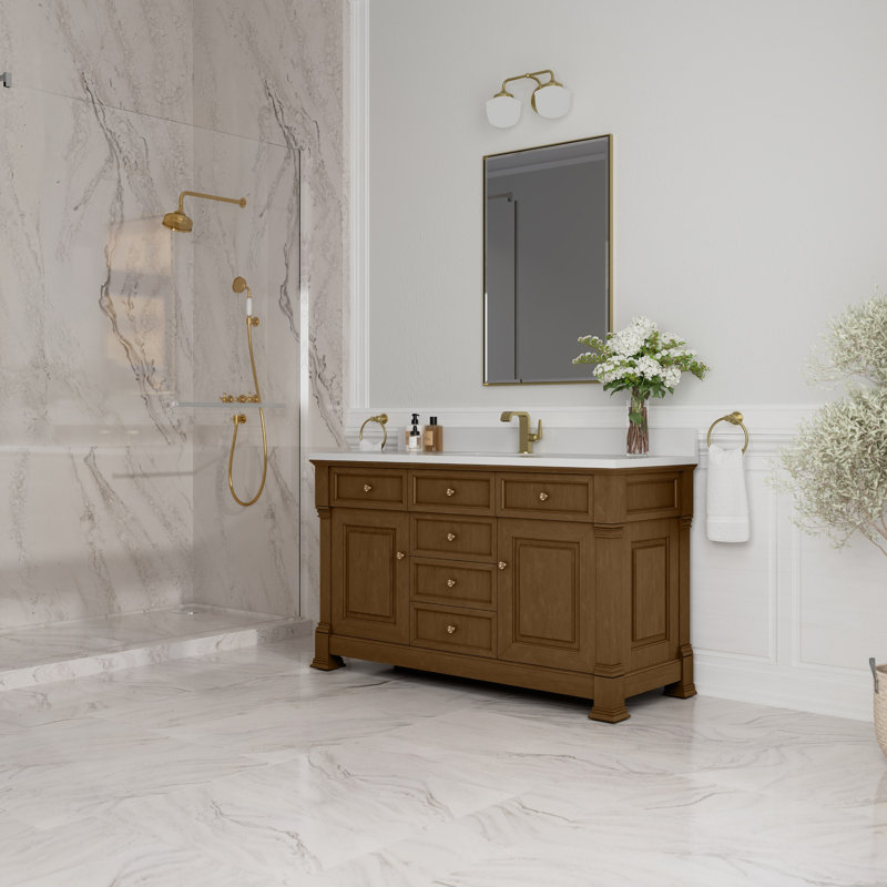 Brookfield Single Vanity, White Zeus, Single Hole, Honey Oak