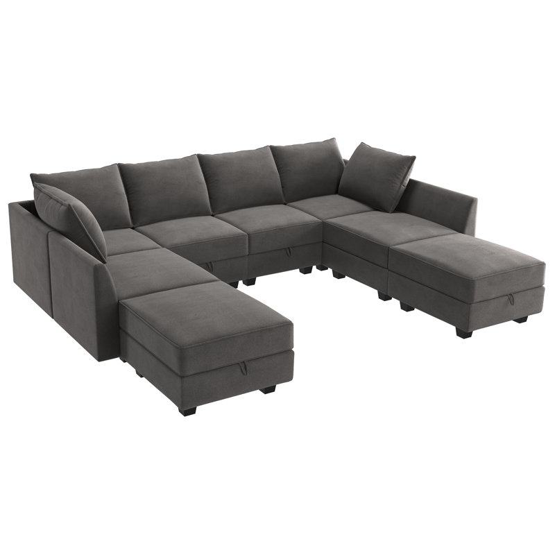 Canapé modulaire en velours modulaire Tremee, Velours gris