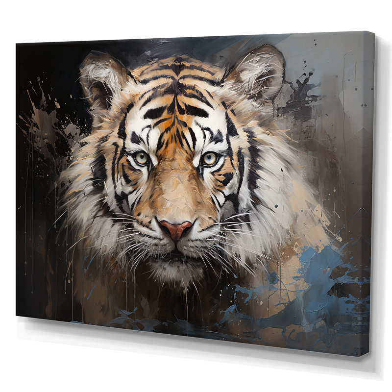 Minimalisme tigre foncé I sur toile, Cadre photo argenté, H 16 po x l 32 po