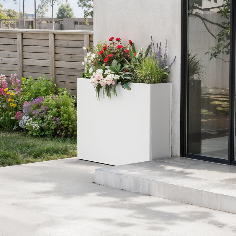 38" Rectangular Metal Planter Box,white, White