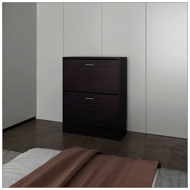 Wenge Shoe Cabinet With 2 Tilt-Out Doors, Wenge