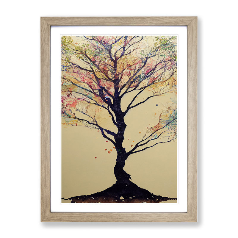 Pastel Tree - Wall Art, 66cm H x 48cm W, Oak Framed, No Matte