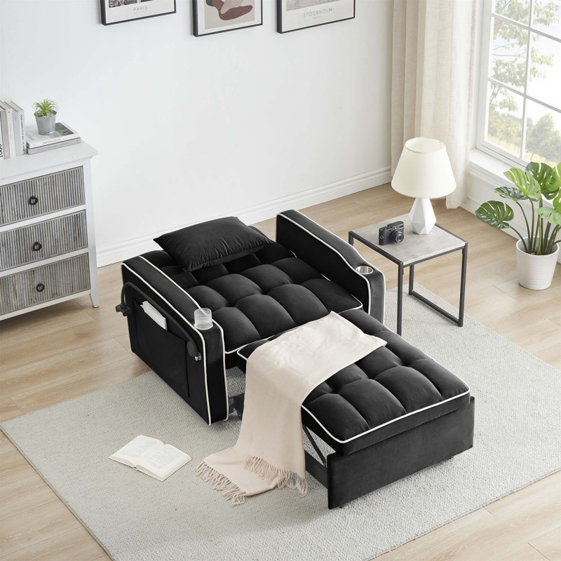 Canapé-lit pliable polyvalent avec dossier réglable, port USB, cendrier et support pivotant pour plusieurs espaces de vie