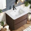 Meuble-lavabo moderne avec meuble-lavabo et lavabo, contreplaqué brun foncé, fixation murale pour espaces compacts