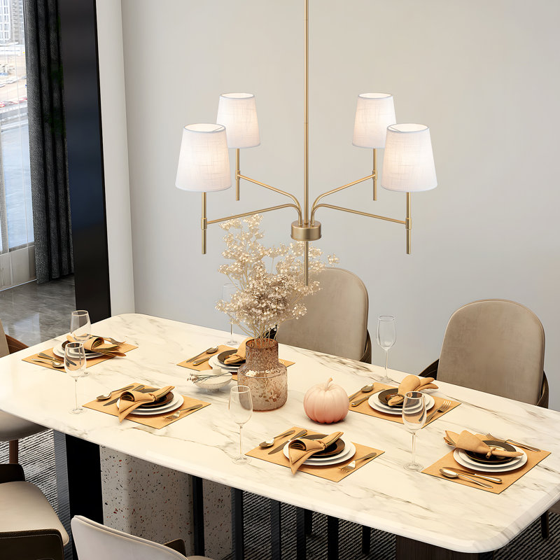 Agathon Transitional Modern Chandelier With White Fabric Shades, Gold