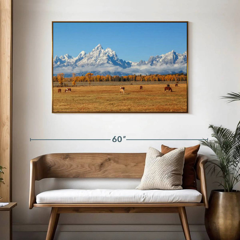 Grand Teton, scène d'automne, 46 po x 31 po, Cadre flottant doré