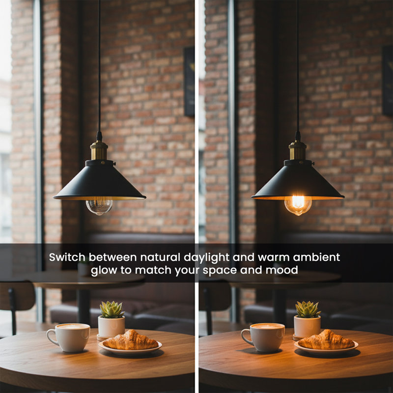 Modern Industrial Cone Pendant Light | Adjustable 1-Light Ceiling Fixture for Kitchen Islands, Dining Areas & Hallways, No