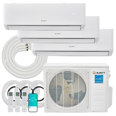 Mini Split AC/Heating System, 28,000 BTU ODU, 22 SEER2 3 Zone 12K+12K+12K BTU Ductless Inverter Heat Pump, WiFi Enabled with Pre-Charged Condenser & 16.4 Ft Line Set, 208-230V, Energy-Efficient