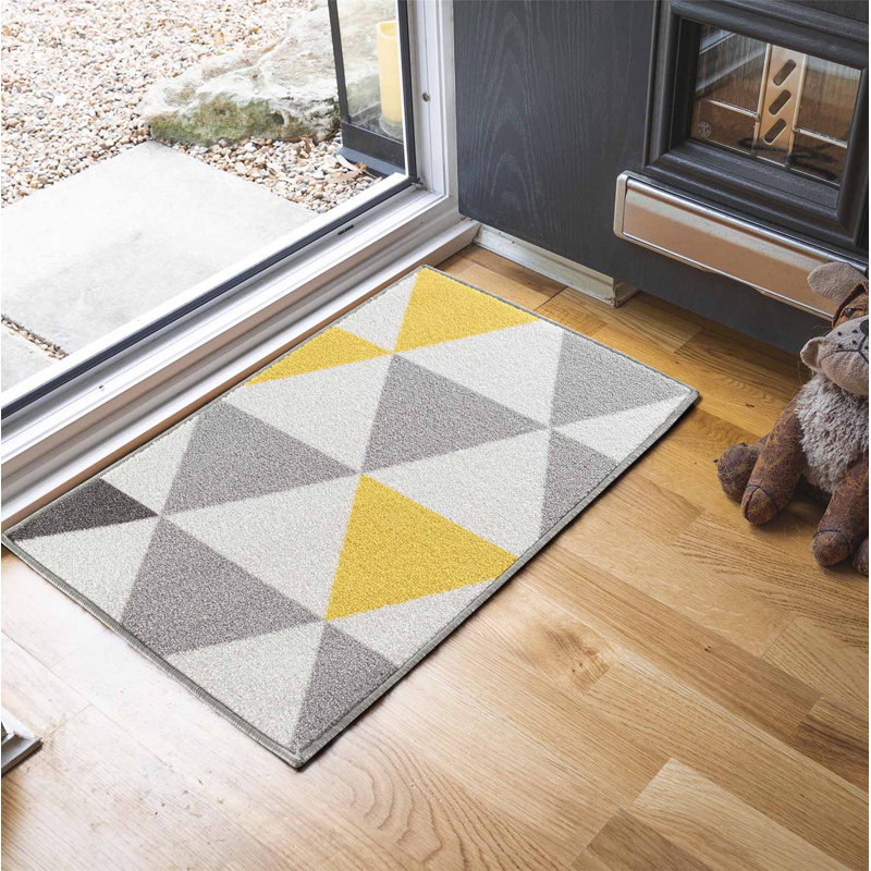 Yeprad Non-Slip Geometric Indoor Doormat, Rectangle 57 x 90cm, Grey/Yellow