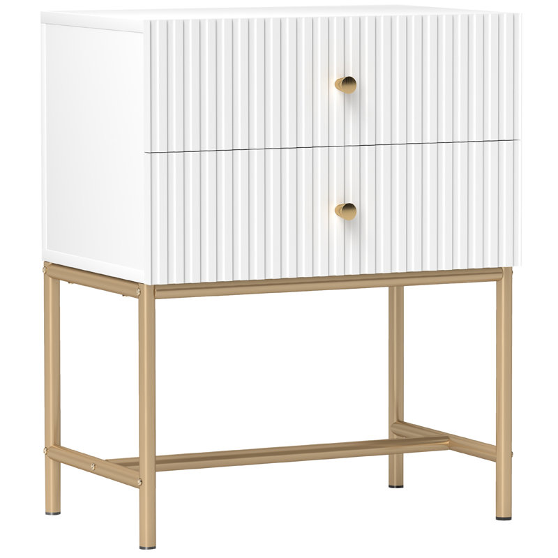 Albria 48cm W Manufactured Wood Bedside Table, White, Gold