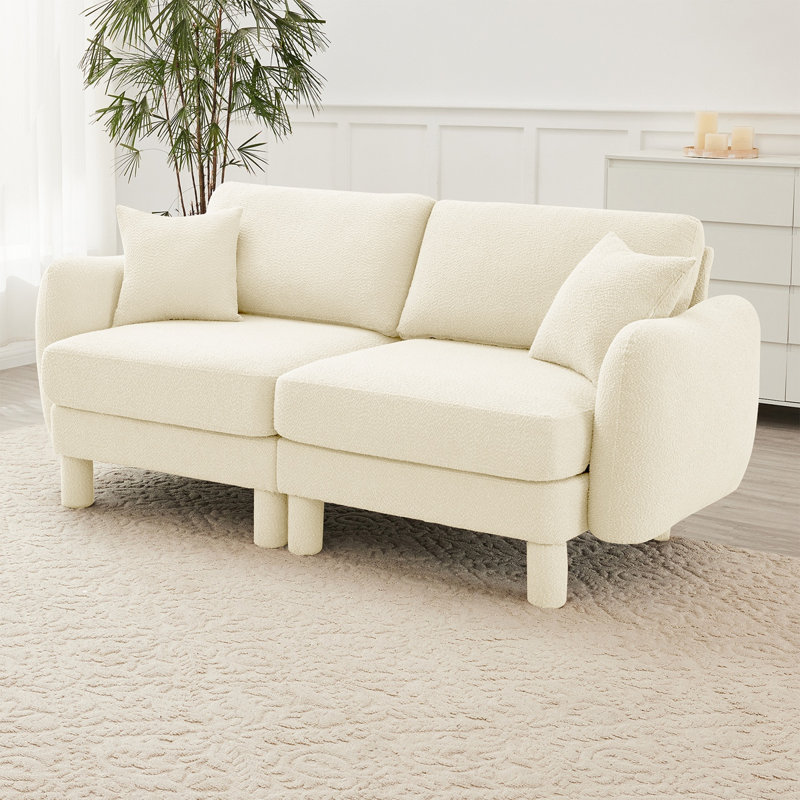 Canapé 2 places avec accoudoirs en forme de coquillage et pieds cylindriques enveloppés de tissu d'ameublement Boucle, 2