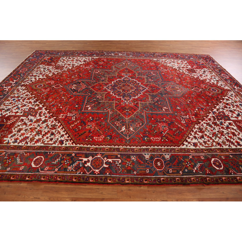 Tapis rouge à motif géométrique traditionnel 10 x 13