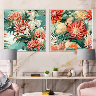 Tropical Coastal Escape - Ensemble de 2 collages carrés floraux