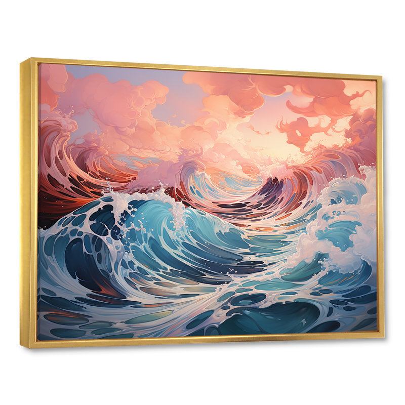 «Aqua Pastel Clouds Lansdcape II», reproduction d'art sur toile, H 16 po x l 32 po x P 1 po, Cadre flottant doré