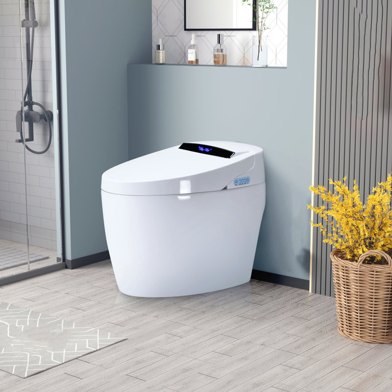 Toilette intelligente avec siège chauffant, toilette portative avec baignoire intégrée, toilette intelligente avec ouverture / fermeture automatique du siège, couleur blanc brillant