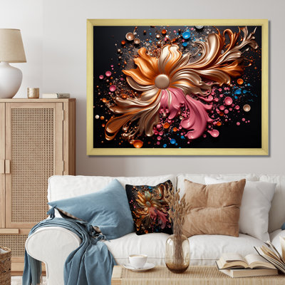 " Golden Flower Blossoming Paint Splatters "